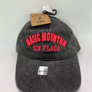 Magic Mountain Six Flags Black Stone Wash Dad Cap Hat
